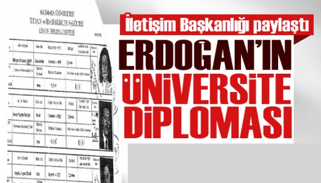İletişim Başkanlığı, Cumhurbaşkanı Erdoğan'ın üniversite diplomasını paylaştı
