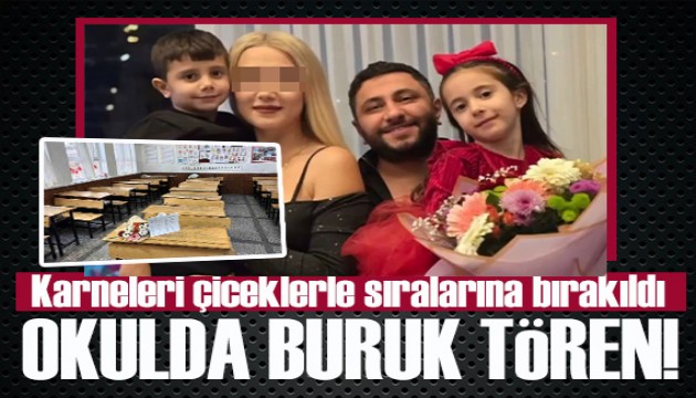 Babalarının katlettiği kardeşlerin okulunda acı tören: Karneleri sıralarına bırakıldı