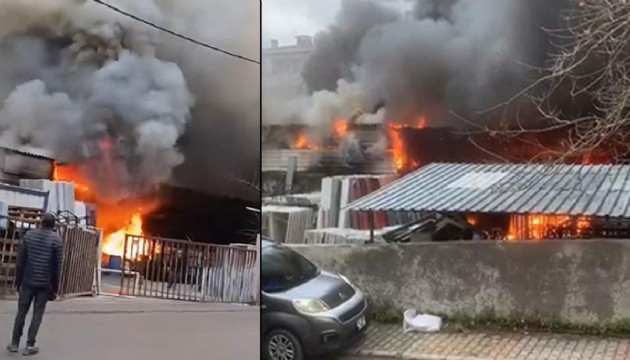 Sultanbeyli'de bir iş yerinde yangın