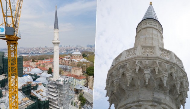Ayasofya Camii'nin minaresinde restorasyon çalışmaları tamamlandı