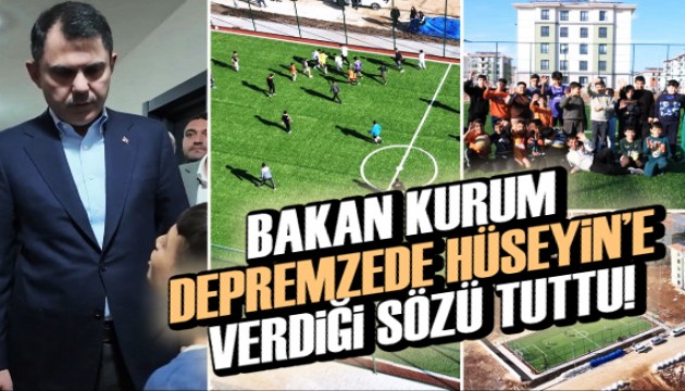 Bakan Kurum, depremzede çocuğa verdiği halı saha sözünü tuttu