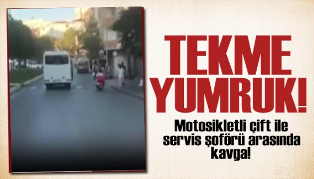 Motosikletli çift ile servis şoförü arasında kavga