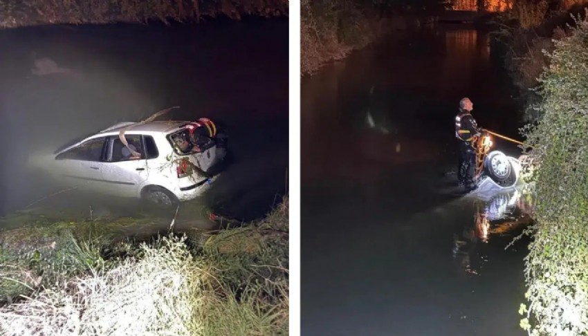 Feci kaza! Otomobil sulama kanalına uçtu