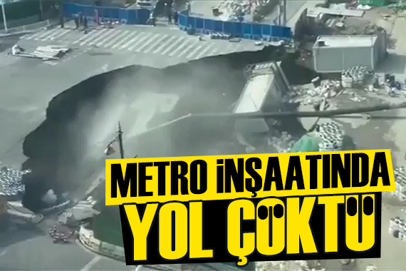 Metro inşaatı güzergahındaki kavşak çöktü