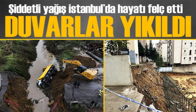 İstanbul'da şiddetli yağış: Yollar çöktü!